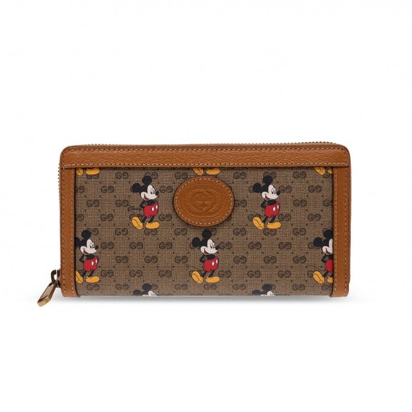 Gucci Handbags - Gucci GG Disney X Mickey Mouse Zip Around Tan Gold Brown Purse Wallet Italy NEW